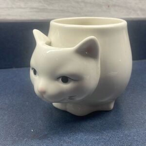 White cat teacup mug and teabag holder